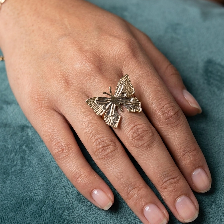 Gold Filigree Monarch Butterfly Ring – Intricate Openwork Statement Cocktail Ring