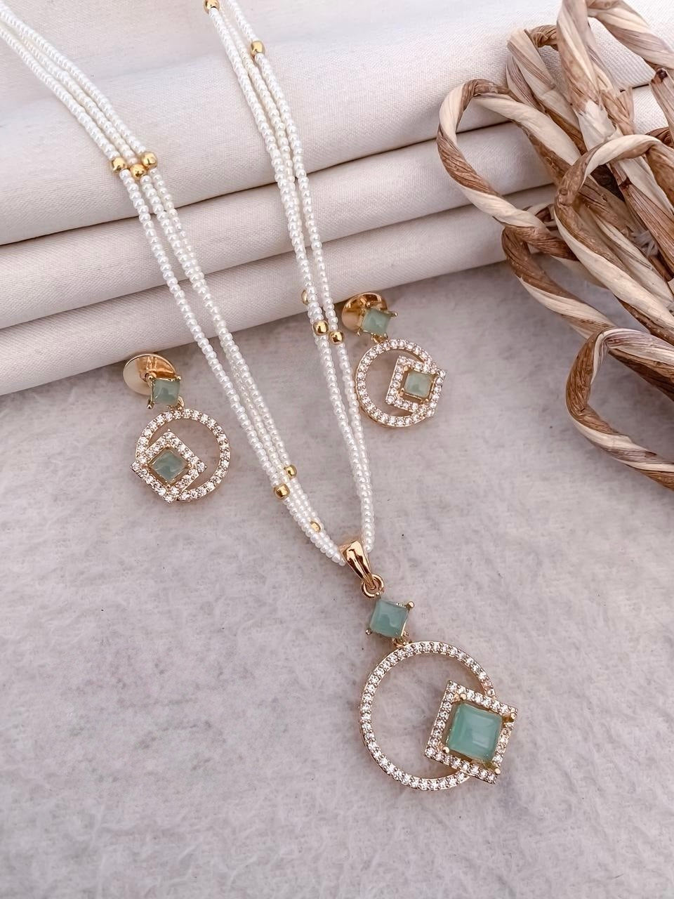 Premium Pearl Necklace Set with Ruby Accent