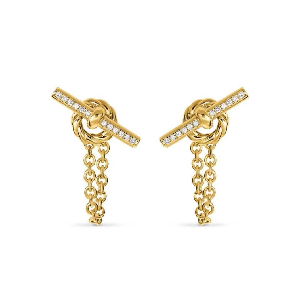 Modern Knot Bar Gold CZ Anti Tarnish Stainless Steel Drop Earrings Bulk