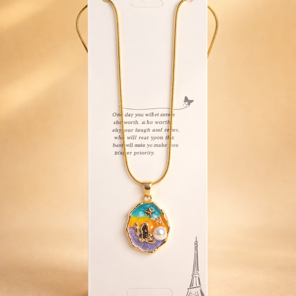 Celeste Textured Gold Teardrop Pendant – Abstract Mixed Gemstone Statement Necklace