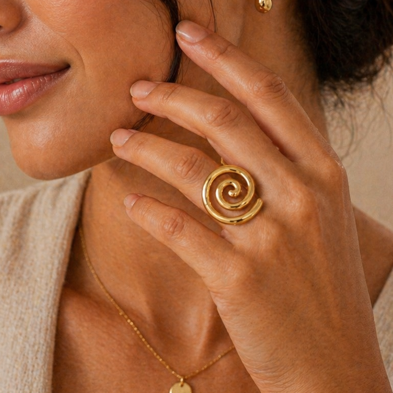 18K Gold Plated Abstract Spiral Ring | Minimalist Serpent Statement Jewellery