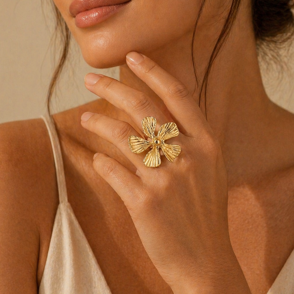 Gold Double Heart Statement Ring | Romantic Chic Jewellery for Dates & Anniversaries