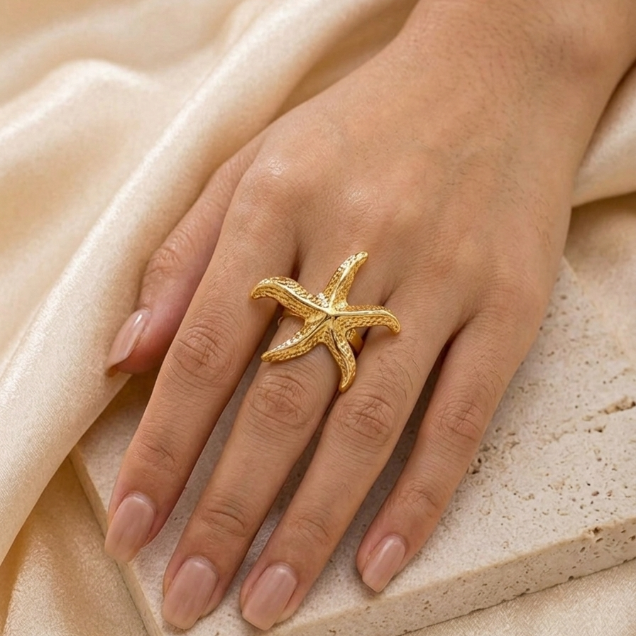 Gold Flower Statement Ring – Duo Botanical Textured Cocktail Ring