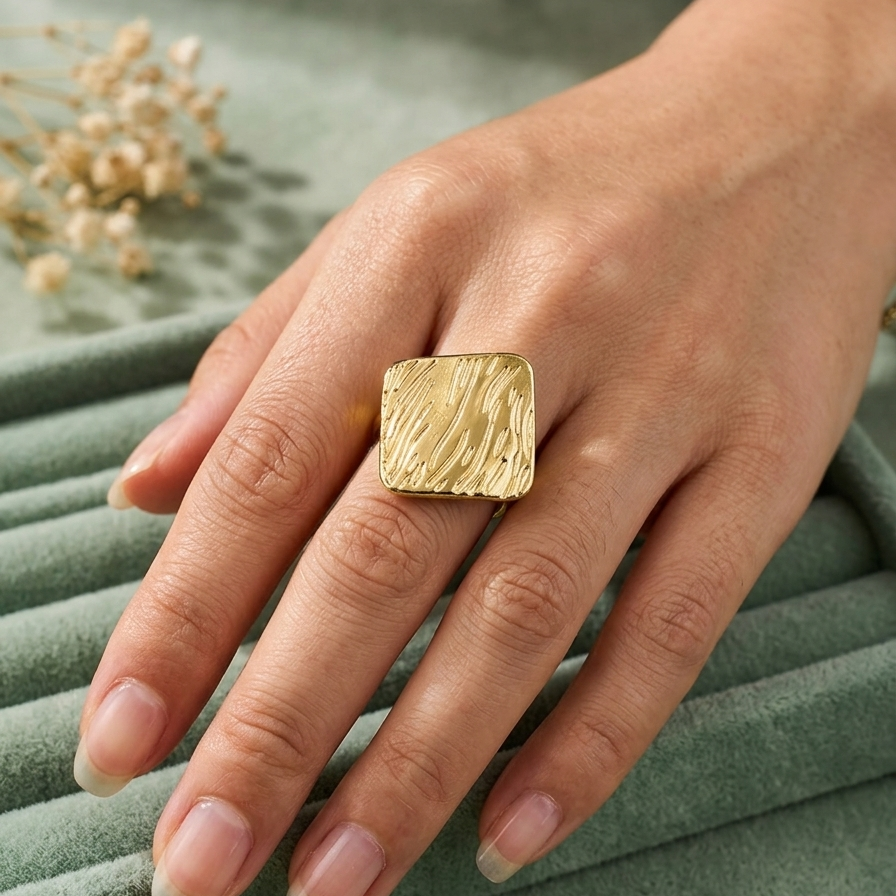 Gold Molten Teardrop Statement Ring | Abstract Sculptural Jewellery for Parties & Gifting