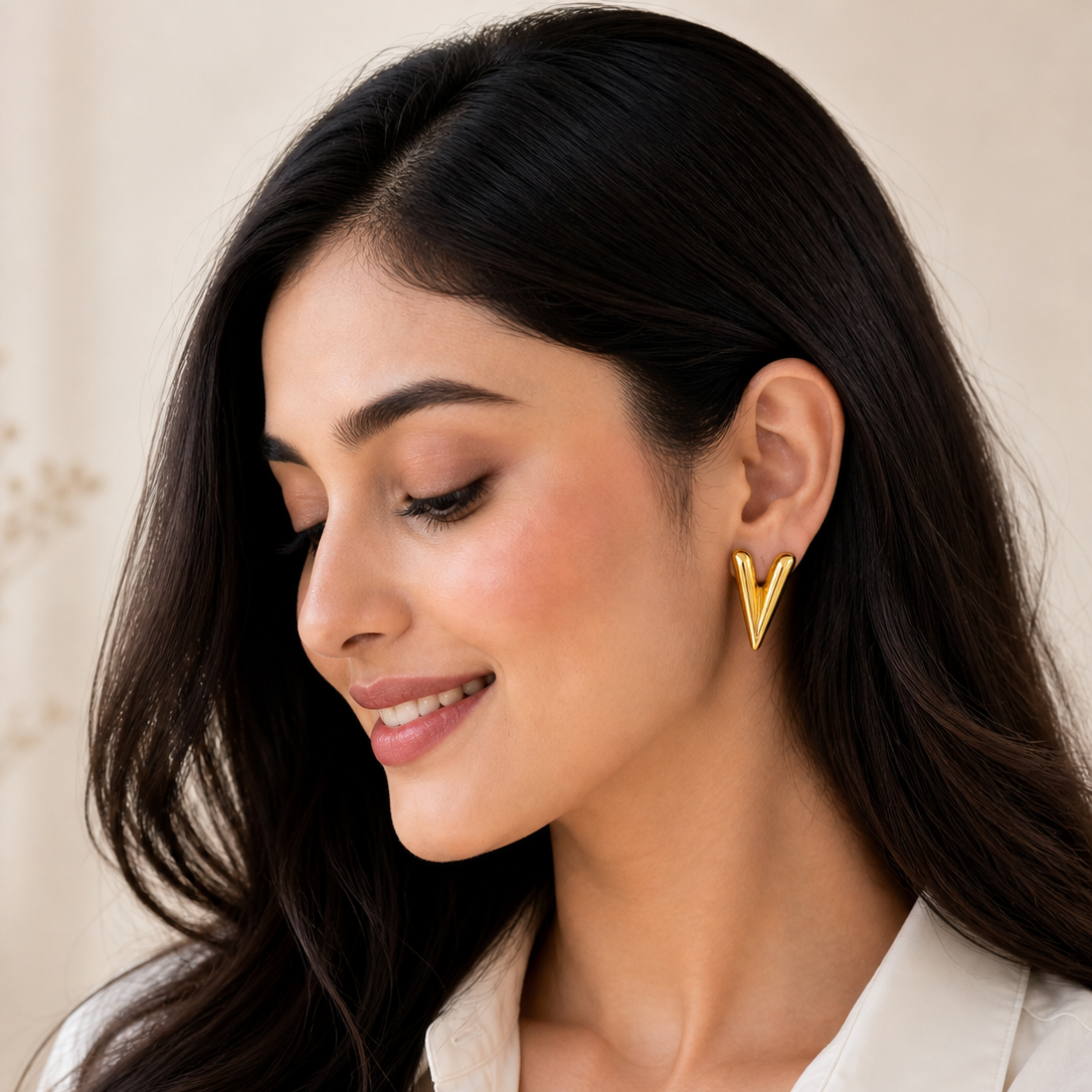 Luxury Gold V Shape Stainless Steel Earrings for Women