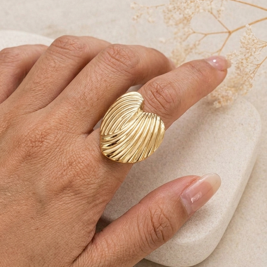 Luxury Gold Shell Adjustable Ring for Women