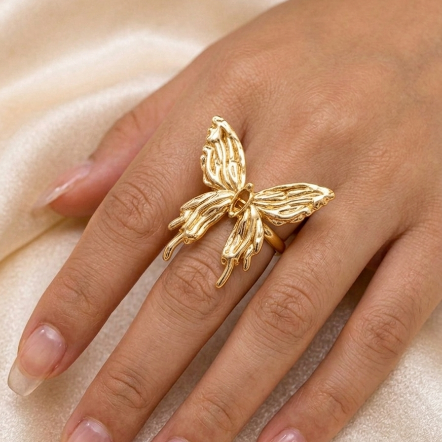 Gold Molten Butterfly Statement Ring | 18K Gold Plated Fluid Design Jewellery