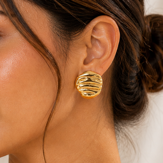 Textured Liquid Gold Disk Studs | 18K Gold Plated Stainless Steel Earrings