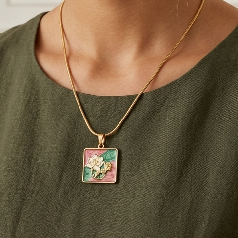 Oasis Textured Gold Pendant – Abstract Palm Tree Medallion Necklace