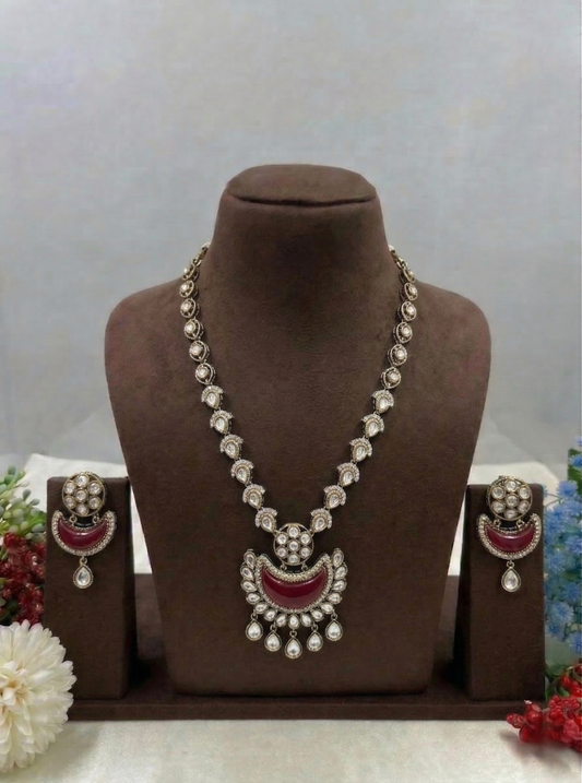 Zarira Sparkle Moissanite Kundan Delicate Necklace Set