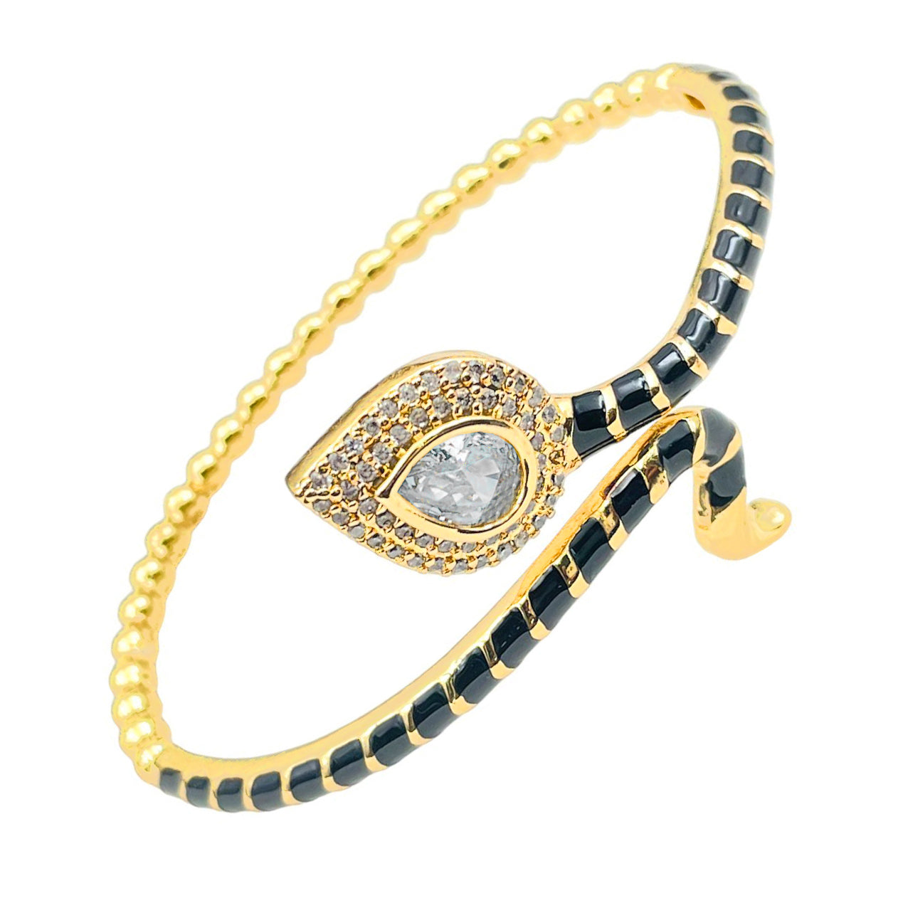 Pear Drop Copper Cubic Zirconia Black Enamel 18K Gold Cuff Kada Bulk