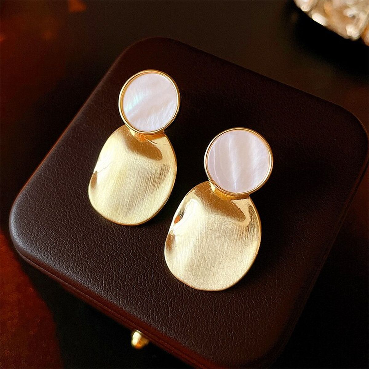 Beaten Matte Finish White 18K Gold Copper Dangling Drop Earring Bulk