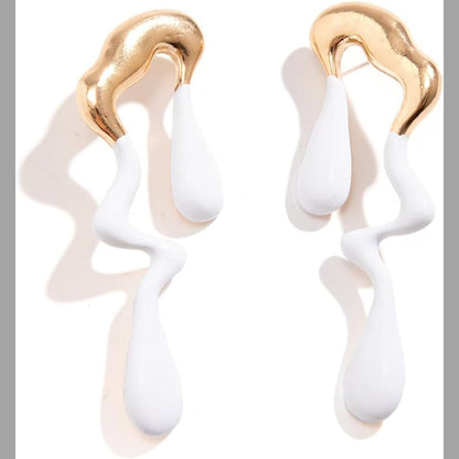 Long Drop White 18K Gold Enamel Stainless Steel Dangler Earring Bulk