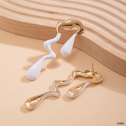 Long Drop White 18K Gold Enamel Stainless Steel Dangler Earring Bulk