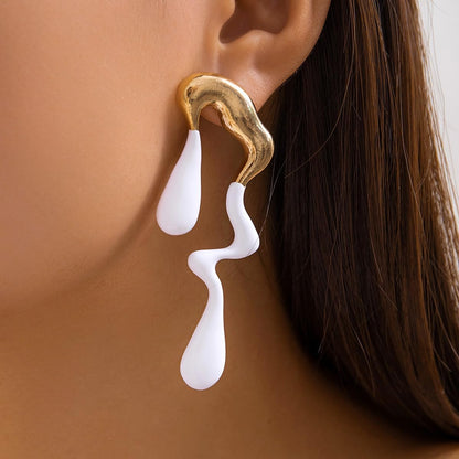 Long Drop White 18K Gold Enamel Stainless Steel Dangler Earring Bulk