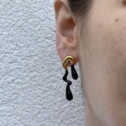 Long Drop White 18K Gold Enamel Stainless Steel Dangler Earring Bulk