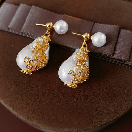 Freshwater Baroque Cubic Zirconia Pearl 18K Gold White Anti Tarnish Drop Dangler Earring For Women