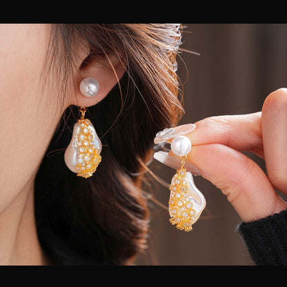 Freshwater Baroque Cubic Zirconia Pearl 18K Gold White Anti Tarnish Drop Dangler Earring For Women