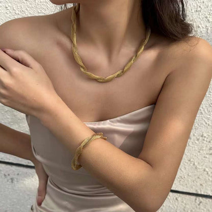 Rope Mesh 18K Gold Anti Tarnish Stainless Steel Bracelet Necklace Bulk