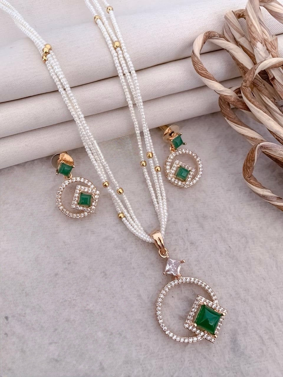 Premium Pearl Necklace Set with Ruby Accent
