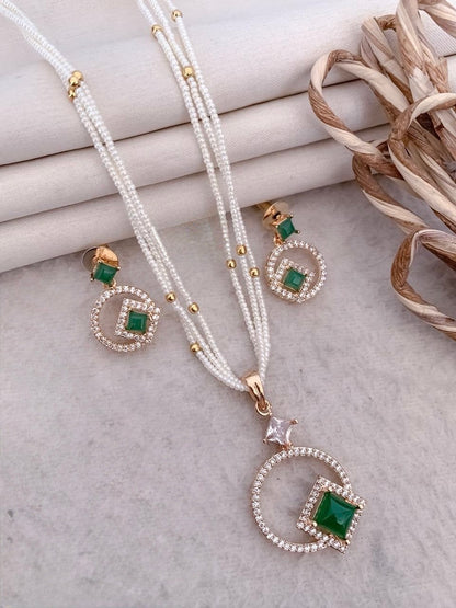 Premium Pearl Necklace Set with Ruby Accent