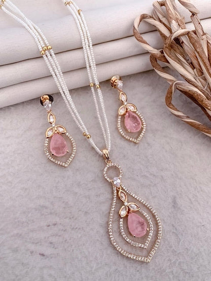 Elegant Multi-Layer Pearl Necklace Set with Crystal Pendant & Earrings