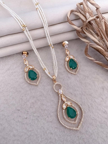 Elegant Multi-Layer Pearl Necklace Set with Crystal Pendant & Earrings