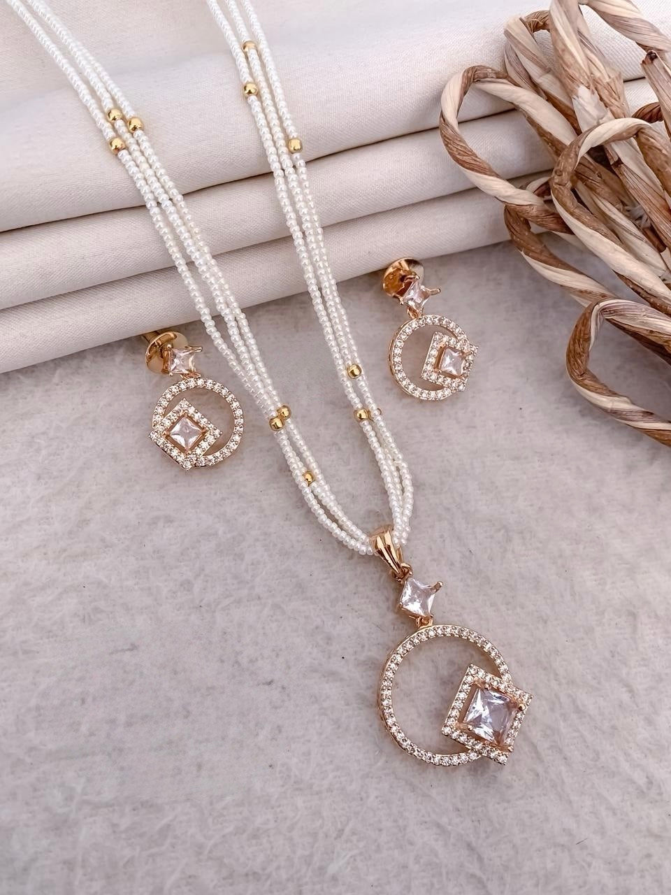Premium Pearl Necklace Set with Ruby Accent