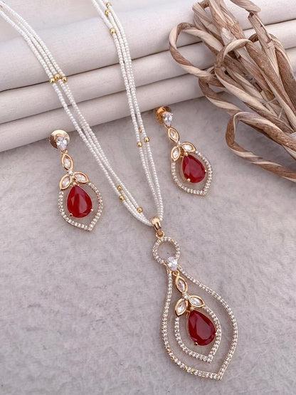 Elegant Multi-Layer Pearl Necklace Set with Crystal Pendant & Earrings