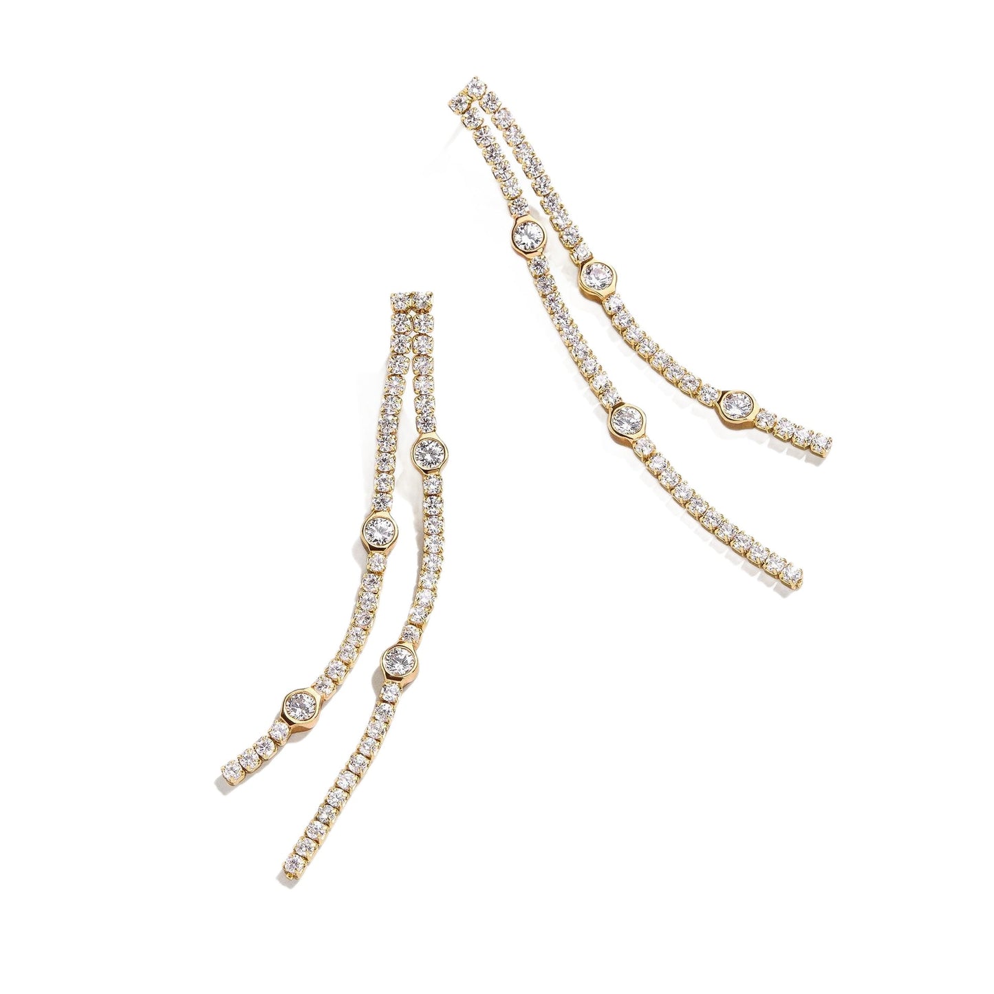 Luxury Double Line Tassel Gold CZ Stainless Steel Drop Earrings Bulk