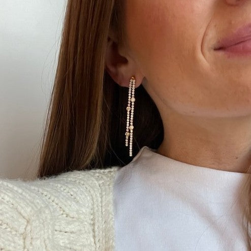 Luxury Double Line Tassel Gold CZ Stainless Steel Drop Earrings Bulk