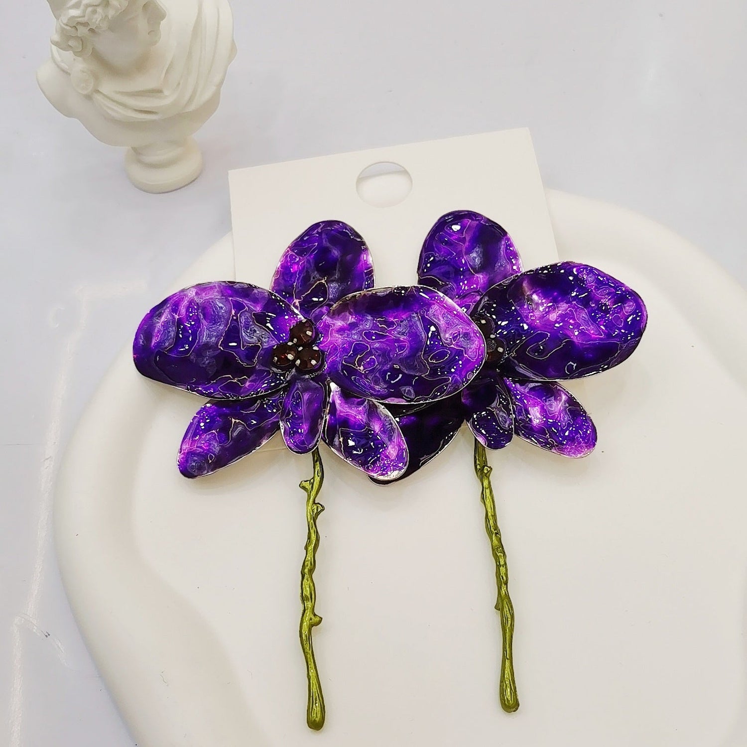 White Purple Black Flower Leaves Gold Enamel Dangler Earrings Bulk