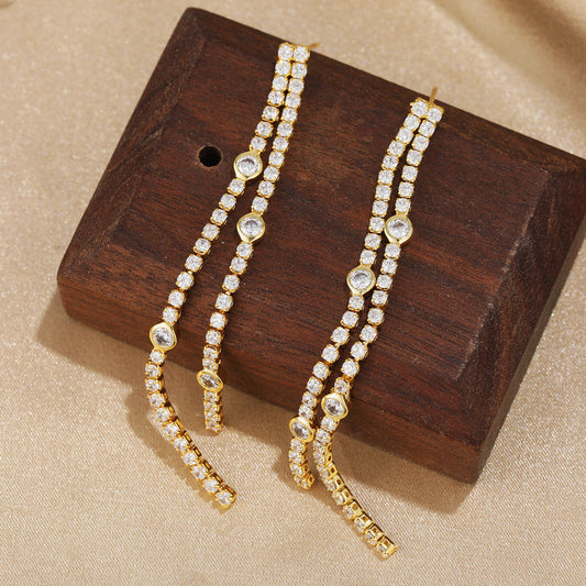 Luxury Double Line Tassel Gold CZ Stainless Steel Drop Earrings Bulk