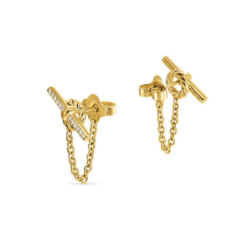 Modern Knot Bar Gold CZ Anti Tarnish Stainless Steel Drop Earrings Bulk