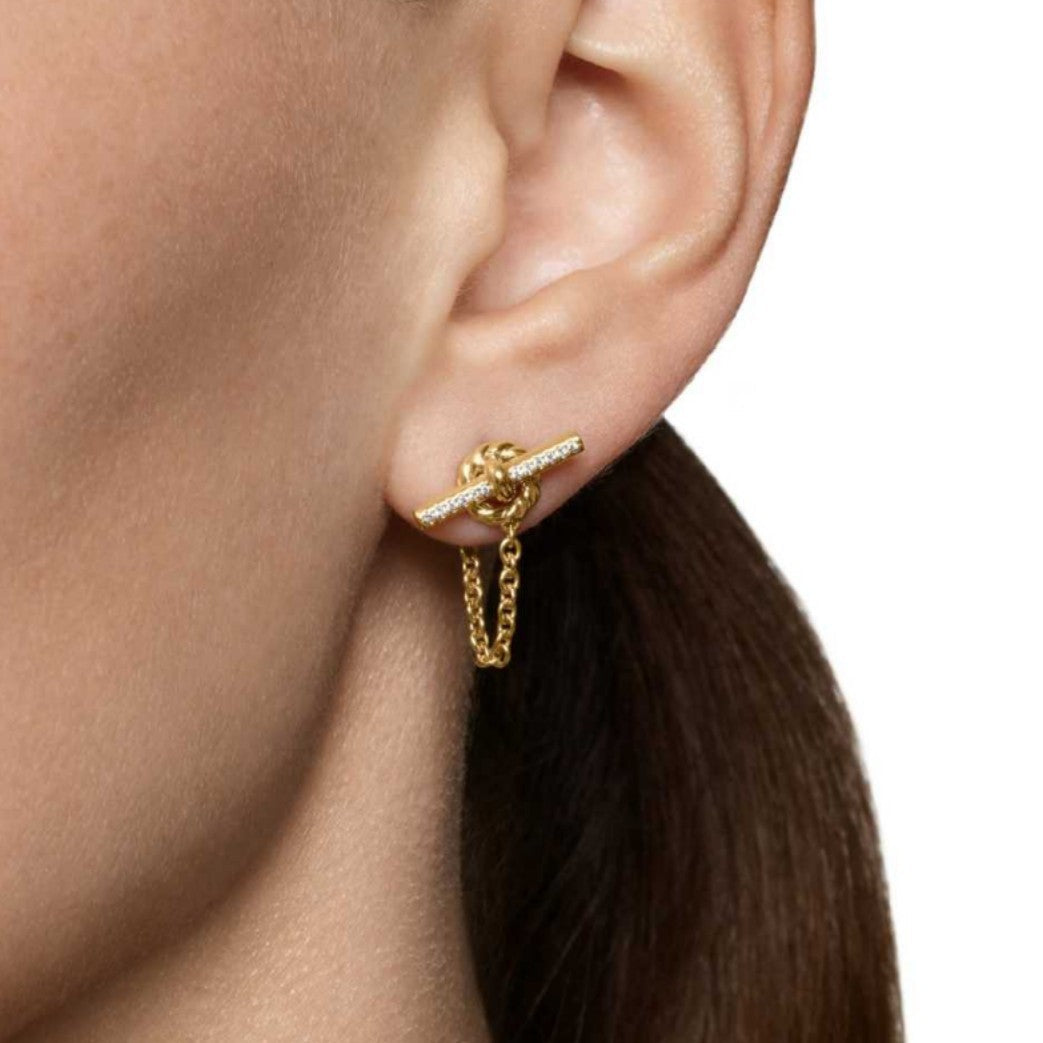 Modern Knot Bar Gold CZ Anti Tarnish Stainless Steel Drop Earrings Bulk