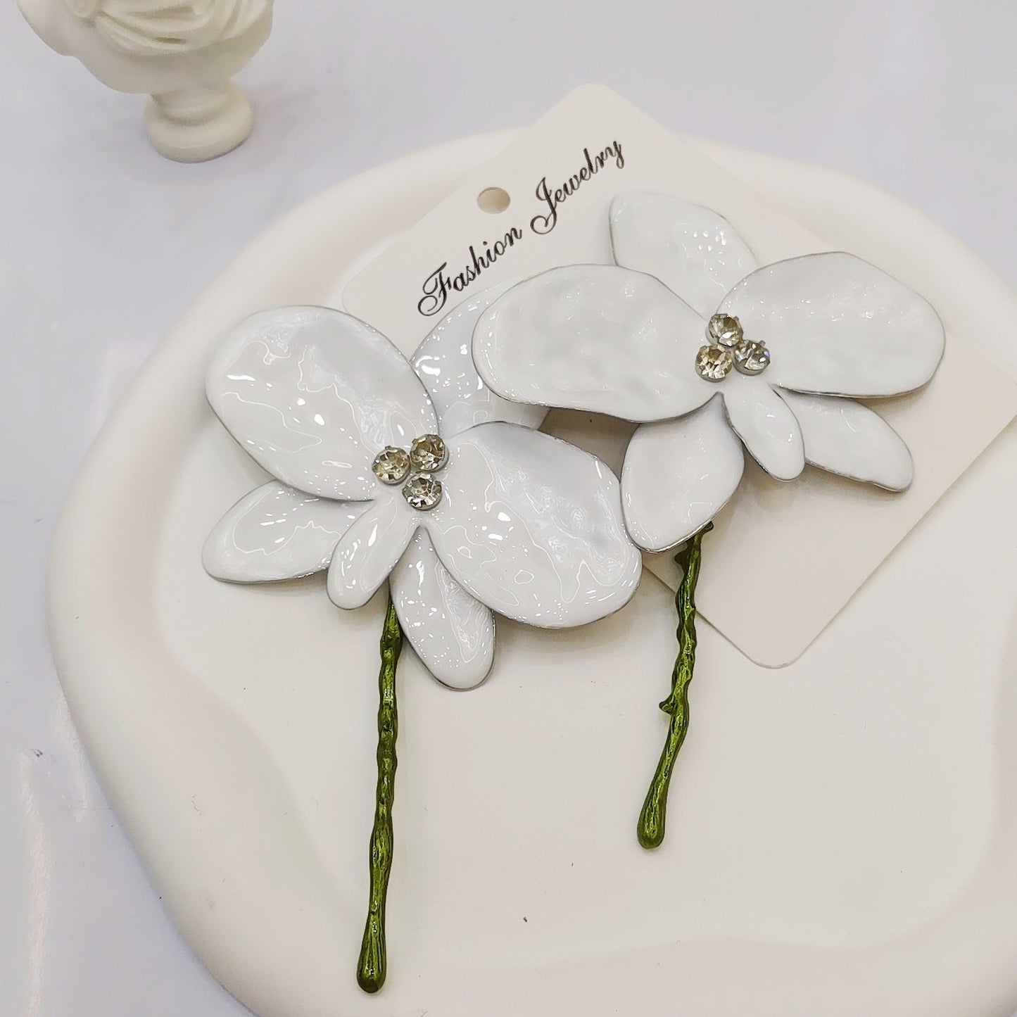 White Purple Black Flower Leaves Gold Enamel Dangler Earrings Bulk