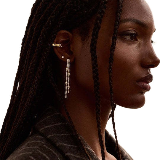 Luxury Double Line Tassel Gold CZ Stainless Steel Drop Earrings Bulk