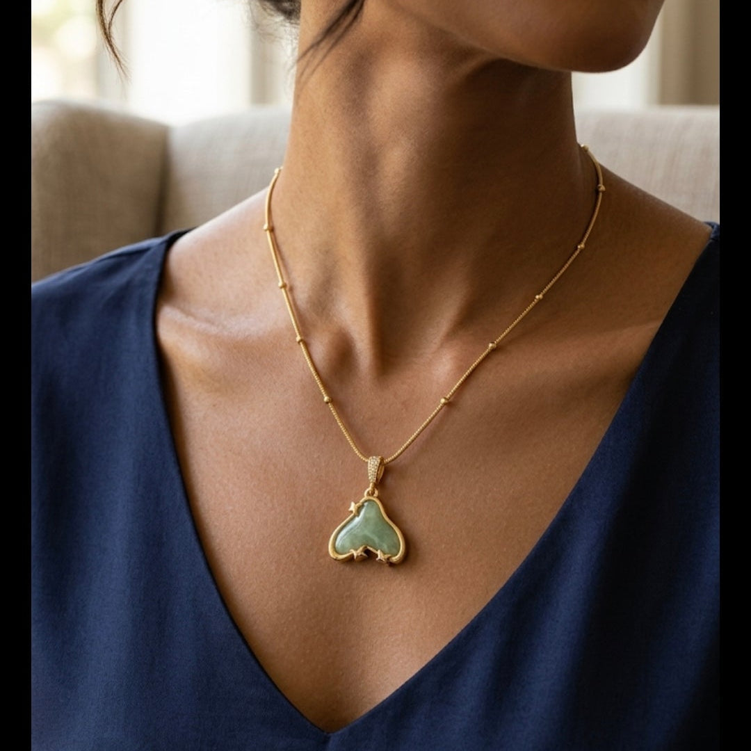 Lyra Textured Gold Rectangular Pendant – Mint Green & Emerald Statement Necklace