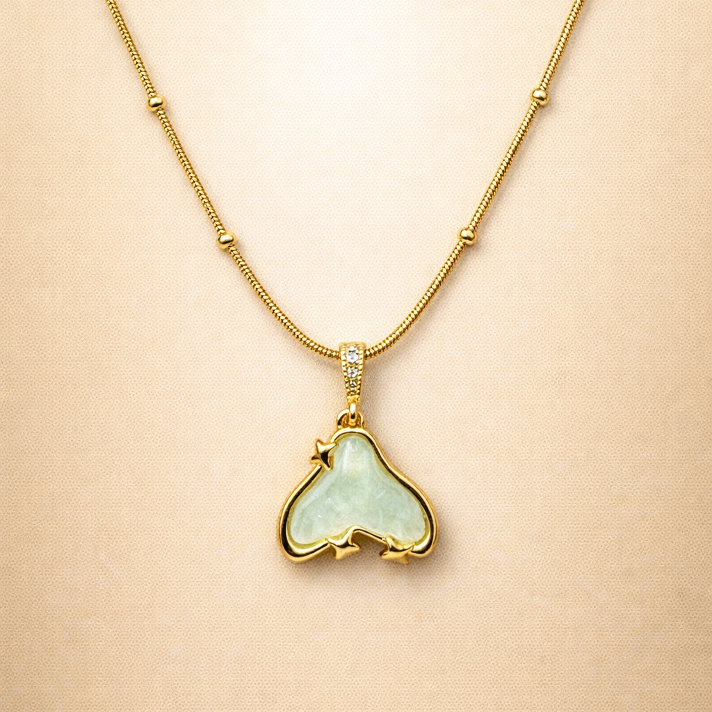 Lyra Textured Gold Rectangular Pendant – Mint Green & Emerald Statement Necklace