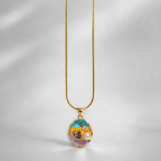 Celeste Textured Gold Teardrop Pendant – Abstract Mixed Gemstone Statement Necklace