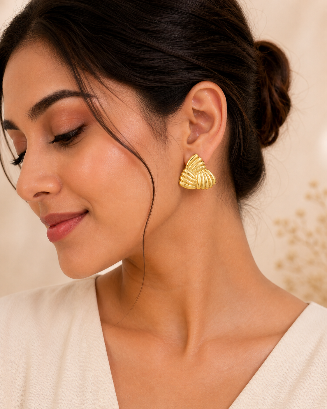 Chunky Triangular Shell Studs | Tarnish-Free Gold Geometric Statement Jewelry