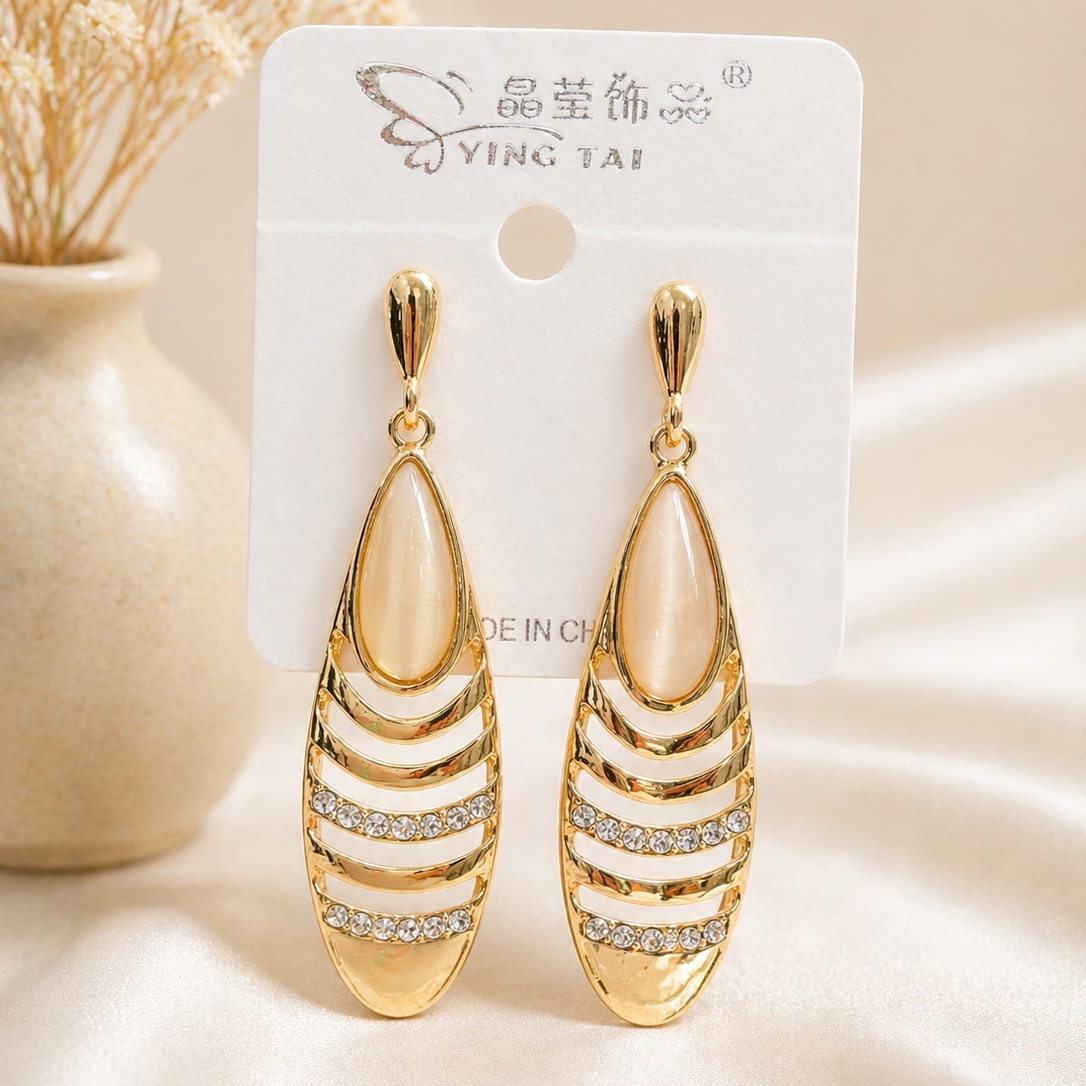 Vintage Gold Geometric Trapeze Drop Earrings - Art Deco Acrylic and Crystal Statement Dangles