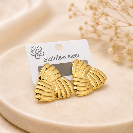 Chunky Triangular Shell Studs | Tarnish-Free Gold Geometric Statement Jewelry