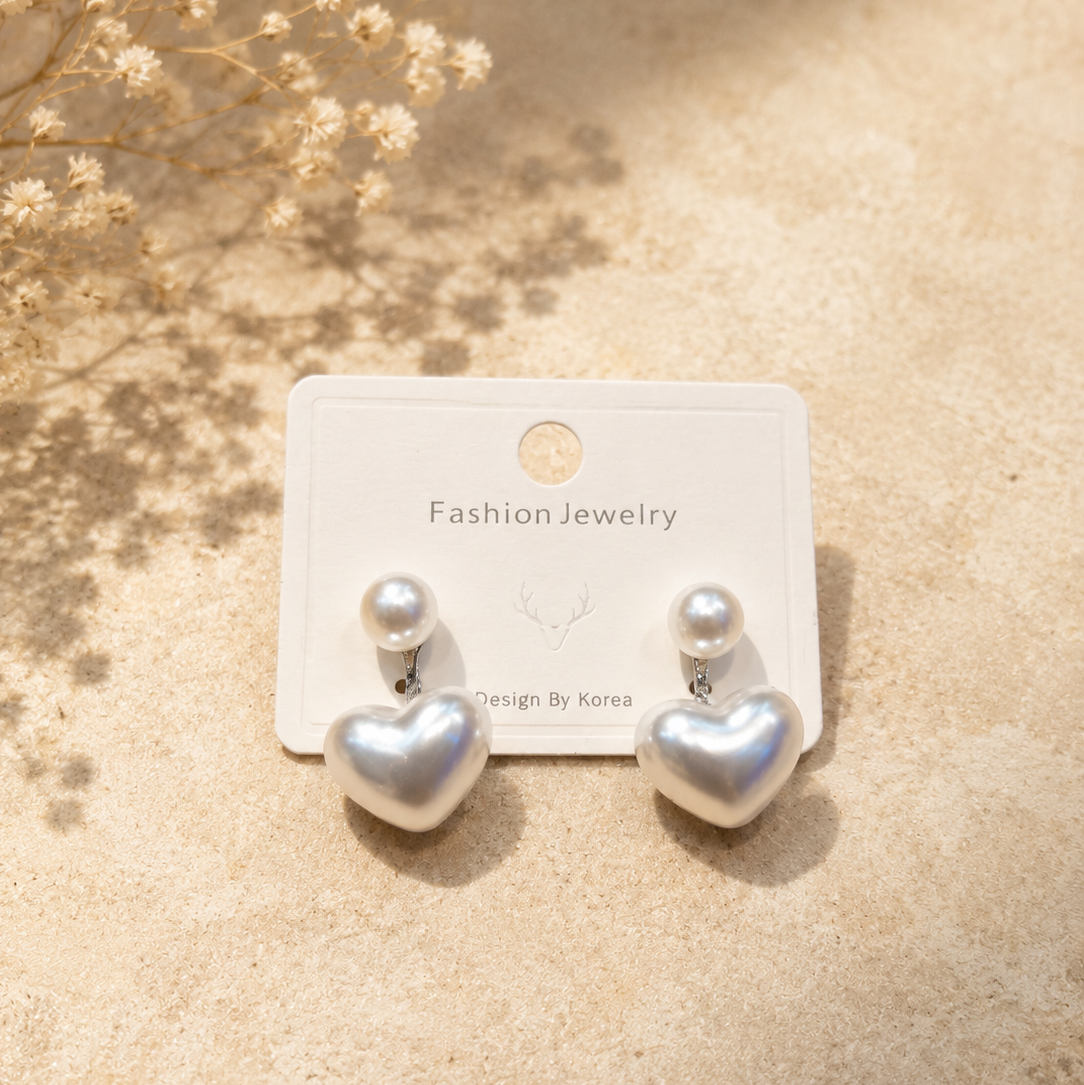 Romantic Faux Pearl Heart Drop Earrings - Korean Style Statement Pearl Dangle Earrings