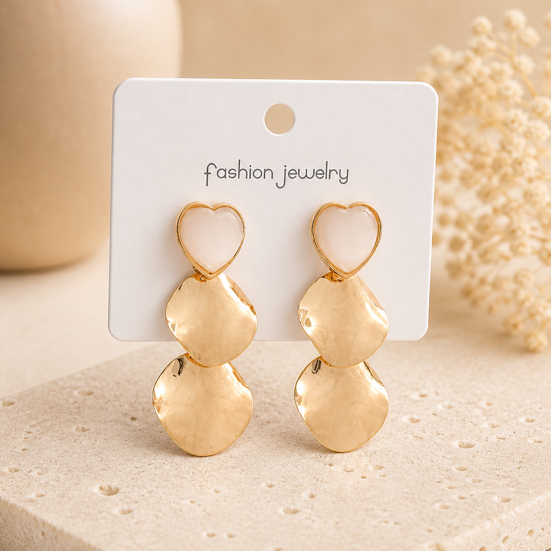 Monstera Deliciosa Textured Gold Earrings – Abstract Tropical Leaf Statement Drop Earrings
