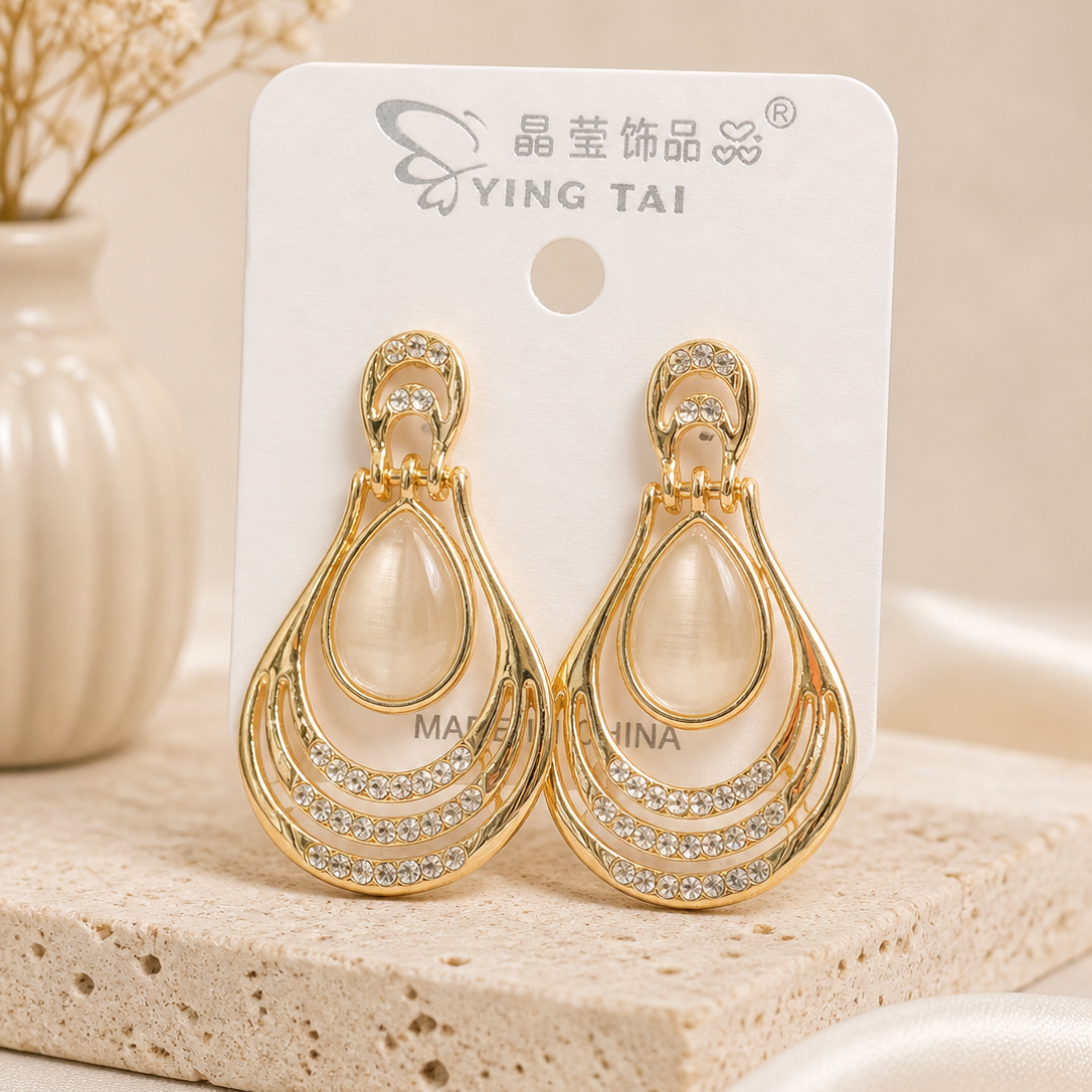 Vintage Gold Geometric Trapeze Drop Earrings - Art Deco Acrylic and Crystal Statement Dangles