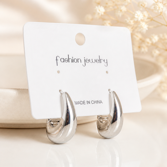 Chunky Silver Teardrop Hoop Earrings - Minimalist Bold Waterdrop Huggie Hoop Earrings