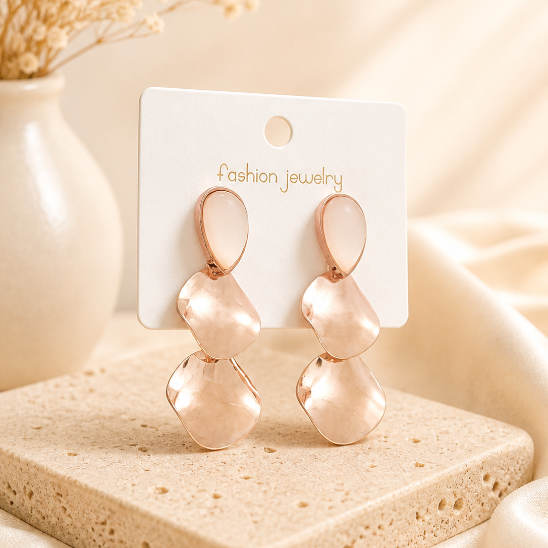 Monstera Deliciosa Textured Gold Earrings – Abstract Tropical Leaf Statement Drop Earrings