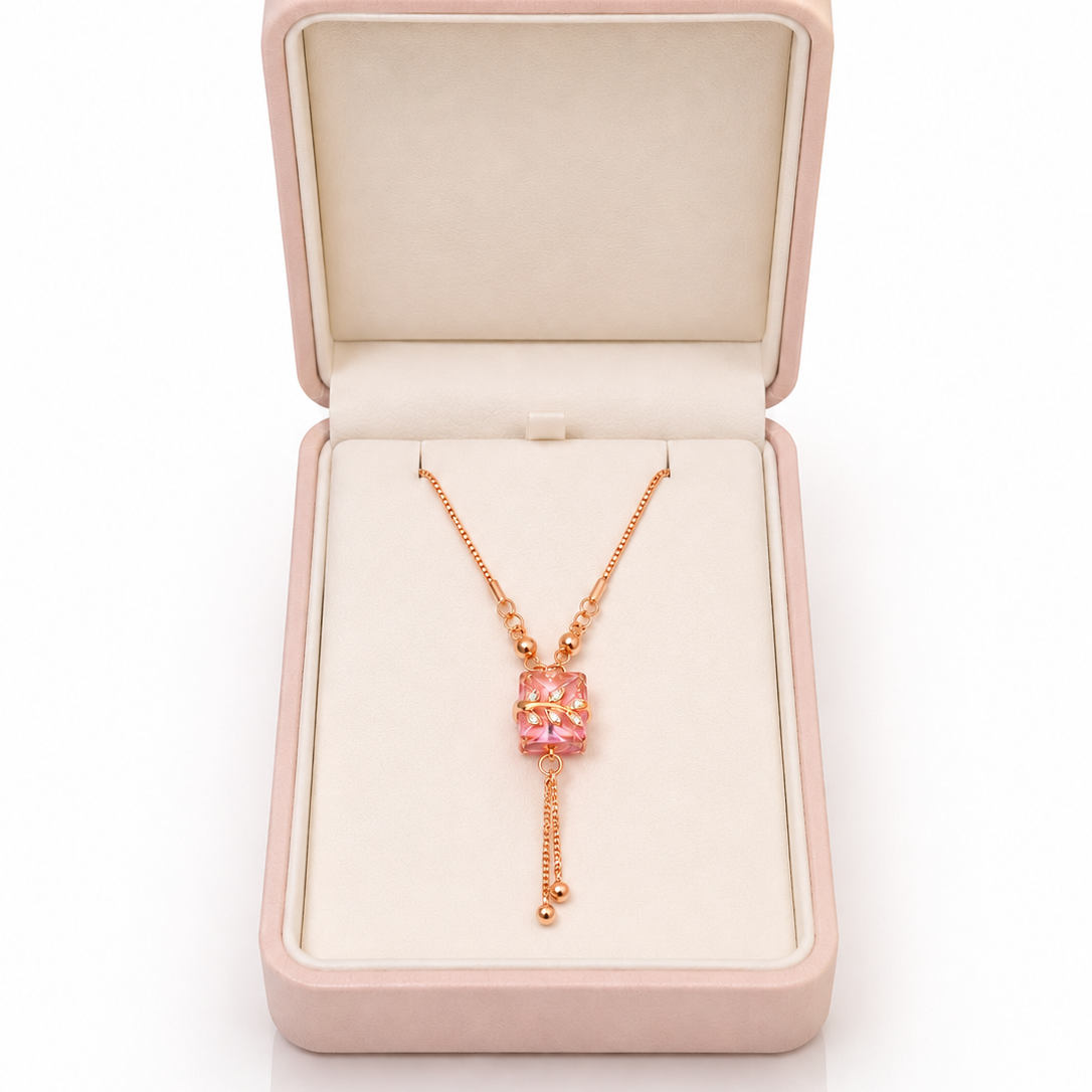 Elegant Rose Gold Pink Crystal Pendant Necklace