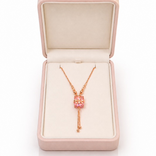 Elegant Rose Gold Pink Crystal Pendant Necklace